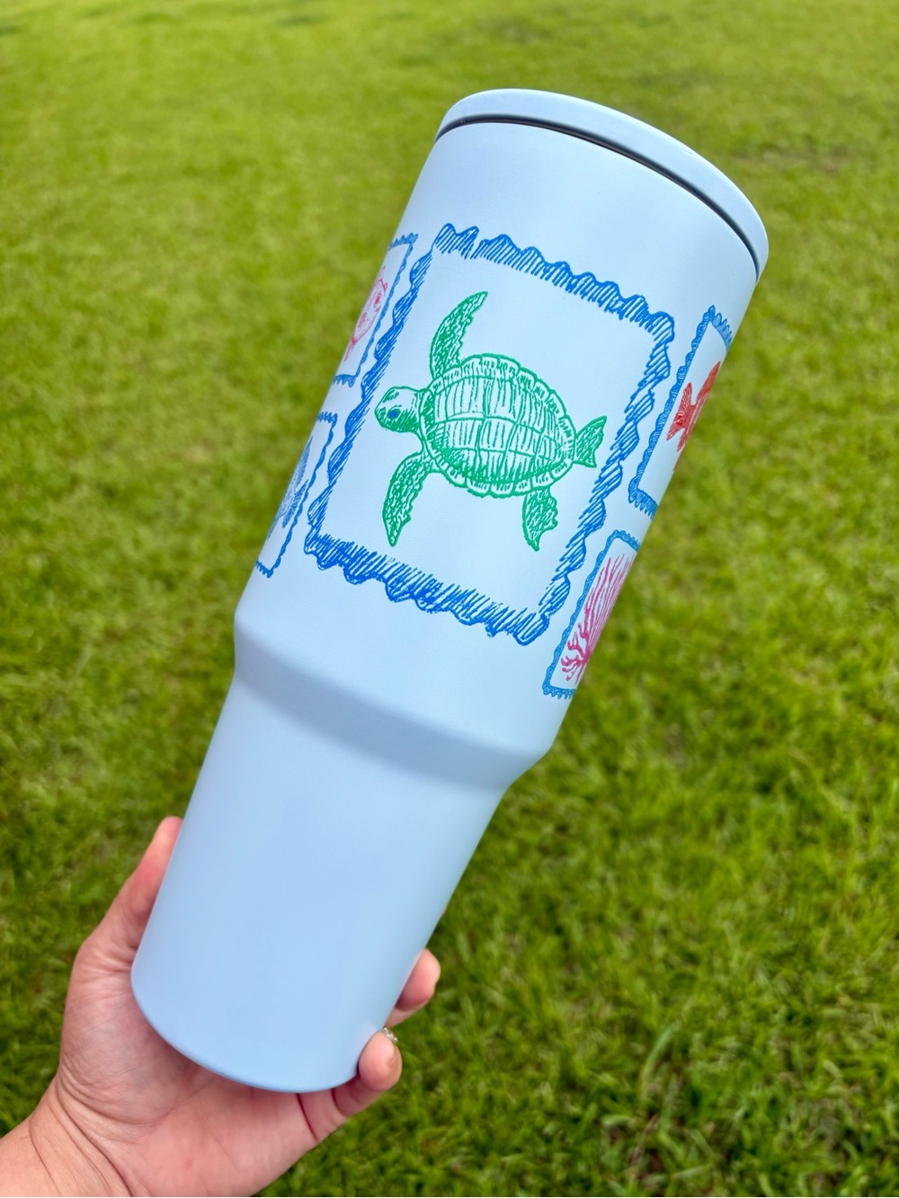 40oz stainless steel light Blue Tumbler beach turtle coastal